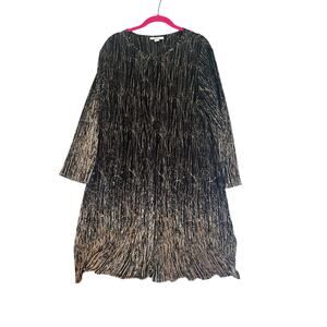 Dressbarn Woman Black Gold Pleated Shell Top Cardigan business Career Coverup